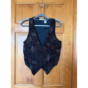 Ivy Club Classics Womens Vintage Floral Tapestry Vest Black Burgundy S/M 2983VEN